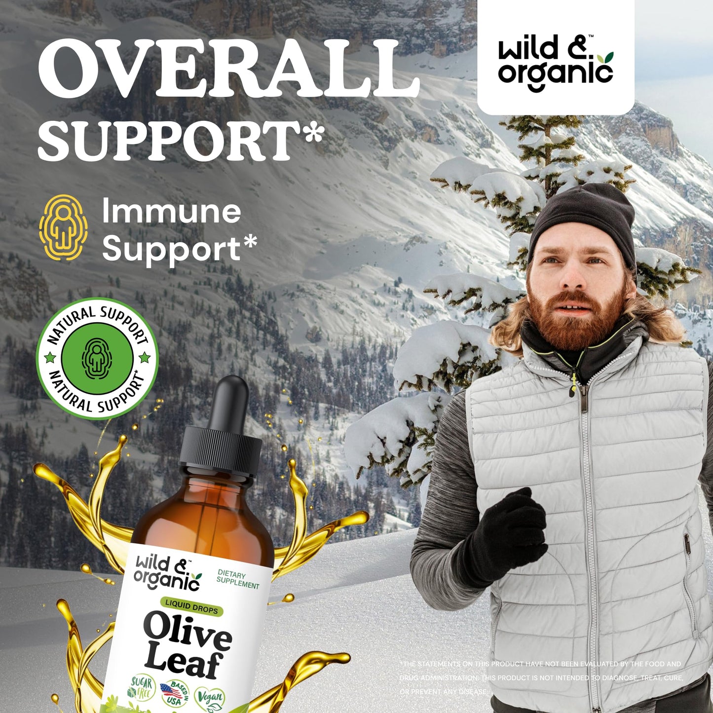 Wild & Organic Olive Leaf Extract Liquid Drops - Immune & Antioxidant Support - Oleuropein Supplement - Add to Tea Olive Leaf Tincture - Vegan, Sugar & Alcohol Free - 4 fl oz