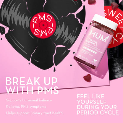 HUM Nutrition SOS PMS Gummies, Helps Relieve PMS Symptoms, Bloating Relief, Mood Swings, Hormonal Balance