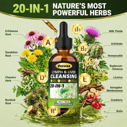 20-in-1 Liposomal Lymphatic Drainage Drops & Liver Cleanse Detox - Fast-Absorbing Lymphatic Support Liquid Drops with Milk Thistle, Dandelion, Burdock & Fucoxanthin, Raspberry, 2 Fl Oz