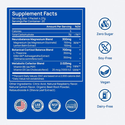 Selerb Liposomal 18 in 1 Magnesium Complex for Women and Men & CalmTrio Magnesium Glycinate Powder Cortisol Drink Mix