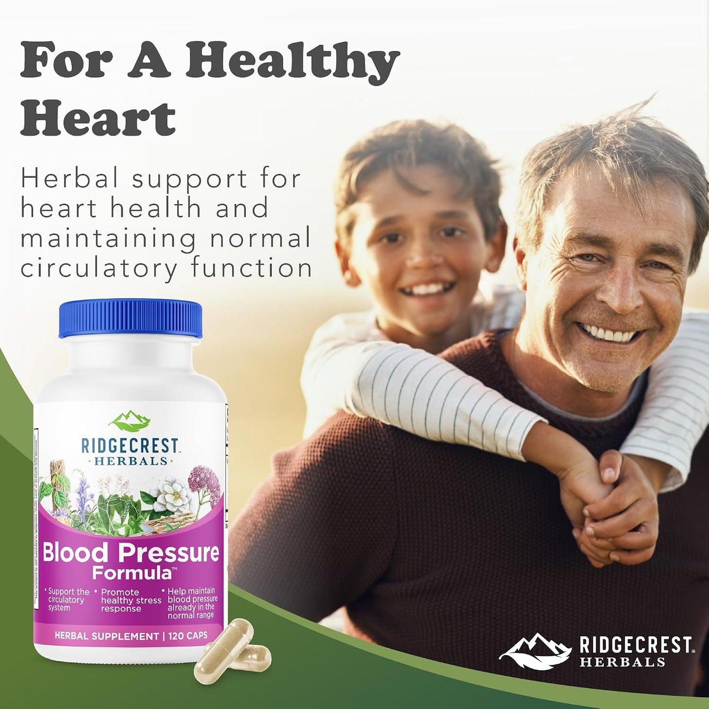 RidgeCrest Herbals Blood Pressure Herbal Formula Circulation Support 120 Ct | 60 Servings, 12 Herbs, Poria Mushroom, Gastrodia, Gardenia, Supports Vascular Wellness, Natural Herbal Blend for Adults