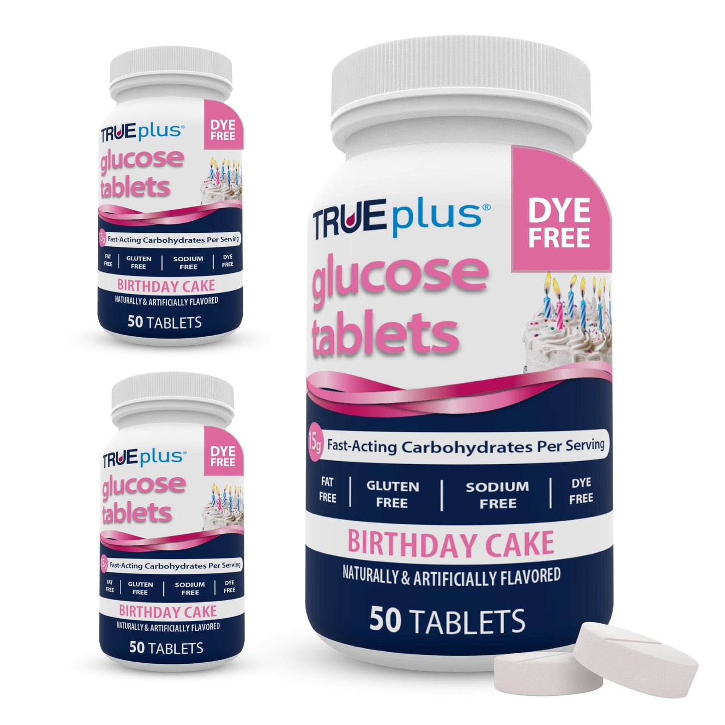 TRUEplus Glucose Tablets, Grape, Raspberry, Orange Flavors, 50 Count | Chewable Tablets, 15g Fast-Acting Carbohydrates, Fat Free, Gluten Free, Boosts Energy, Great Tasting and Easy to Use