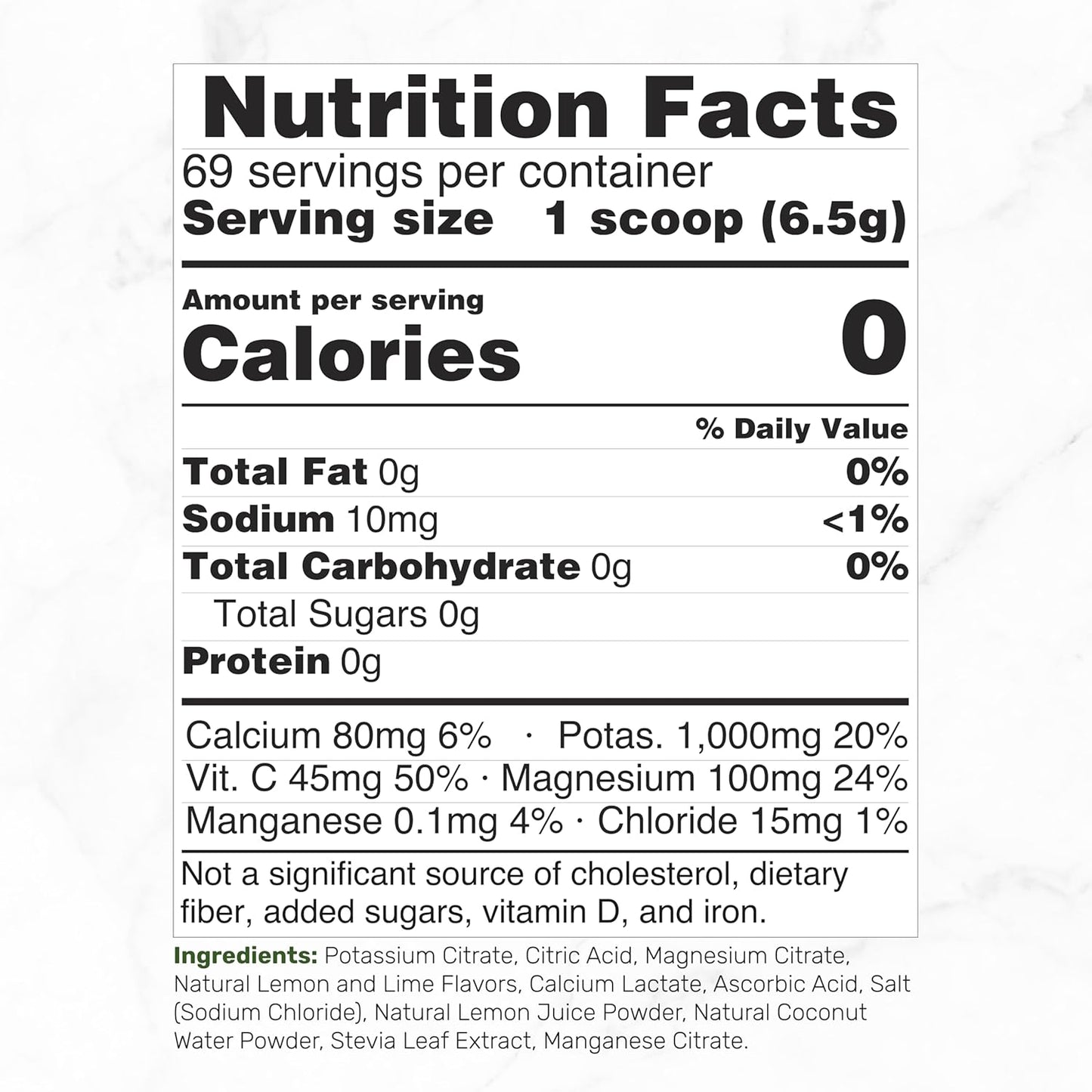 Electrolytes Powder, 1lb (69 Servings) – No Sugar, Lemon Lime – Hydration Supplement Drink Mix – High Potassium 1,000mg Per Serving, Manganese & Magnesium – Natural Hydration & Energy – Keto Friendly