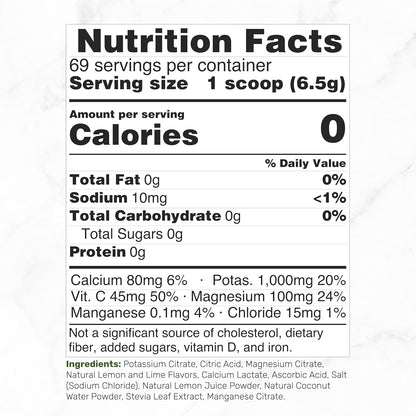 Electrolytes Powder, 1lb (69 Servings) – No Sugar, Lemon Lime – Hydration Supplement Drink Mix – High Potassium 1,000mg Per Serving, Manganese & Magnesium – Natural Hydration & Energy – Keto Friendly