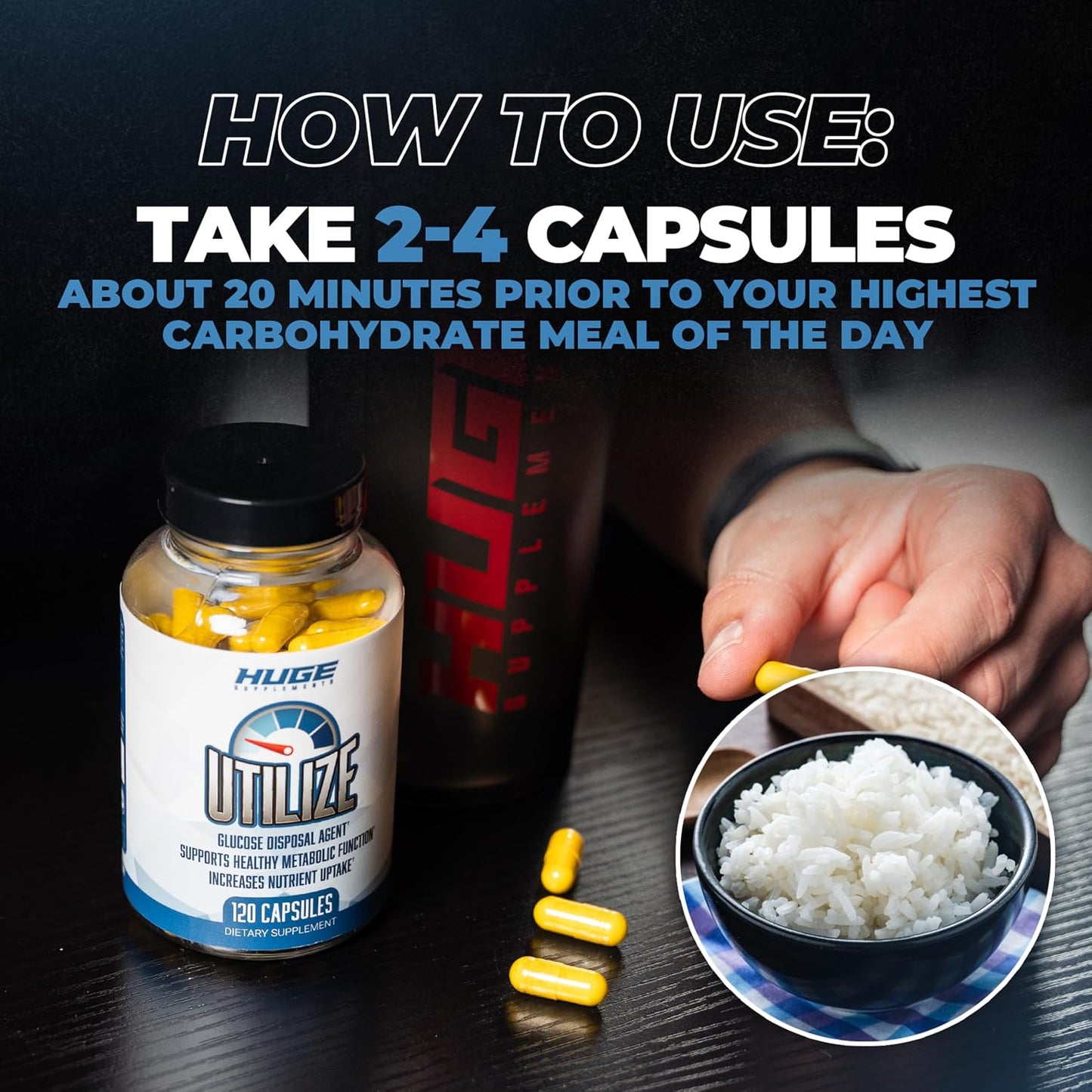 Utilize Glucose Disposal Agent (GDA), Carb Blocker & Nutrient Partitioner, Support Healthy Metabolic Function with 1.5g Berberine, 500mg Bitter Melon, 125mg Cinnamon & More (120 Capsules)
