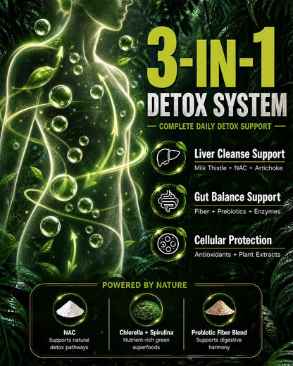 Detox Effervescent Tablets - All-in-One Daily Cleanse & Liver Support Drink with Milk Thistle, NAC, Activated Charcoal, Digestive Enzymes & Electrolytes - Fizzy Lemon Flavor, 30 Count