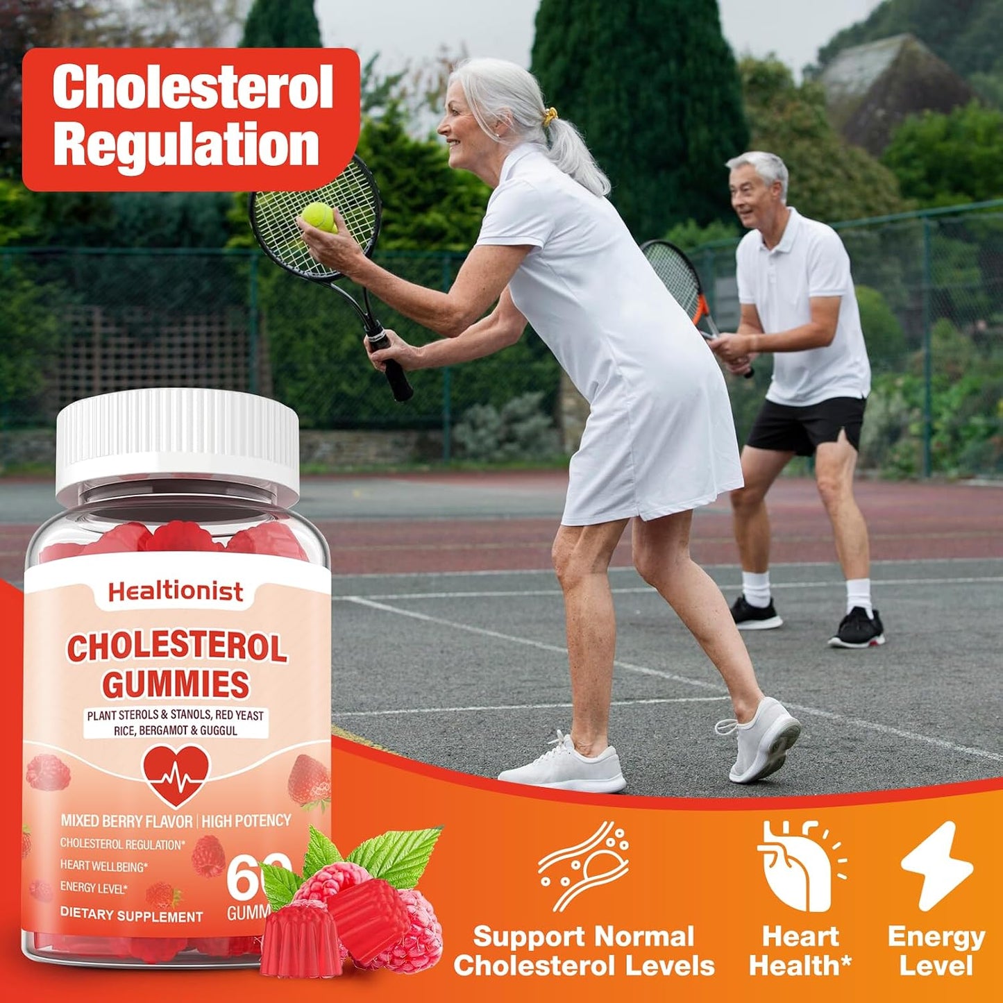 2 Packs Cholesterol Supplements with 2000 Mg Plant Sterols & Stanols, Citrus Bergamot, Red Yeast Rice, Lowering, Mixed Berry Flavor, 120 Counts