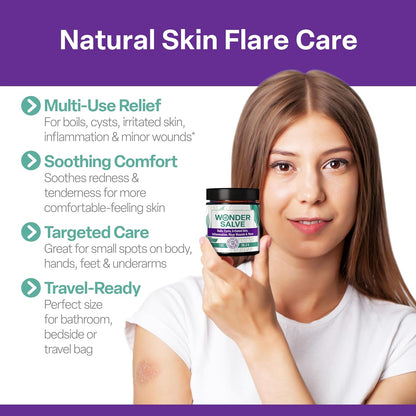 Wonder Salve – Drawing Salve Maximum Strength for Irritated & Flare-Prone Skin, Boils, Cyst, HS, Hemorrhoids, Ingrown Hair, Bumps, Anti-Chafing with Natural Propolis and Egg Yolk Extract, 1 oz