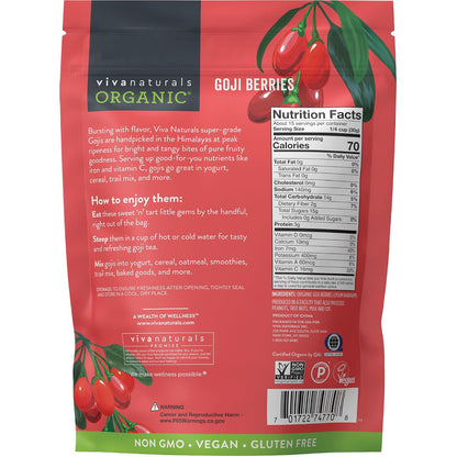 Viva Naturals Organic Dried Goji Berries, 1 lb (454 g) – Non-GMO, Vegan Wolfberries, Perfect for Goji Berry Tea, Smoothies, Baking & Snacking