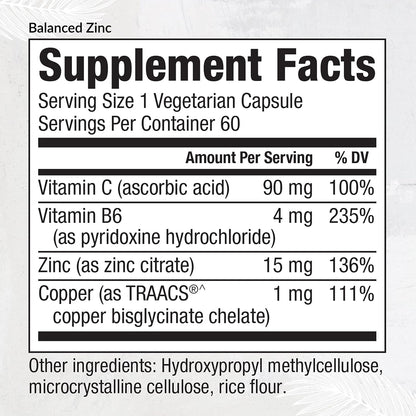 EquiLife Balanced Zinc Supplement, with Copper, 15mg, 60 Capsules | Daily Immune Support | Tissue Growth & Repair | Supports Nutrient Absorption & Hormone Balance | Allergen Free