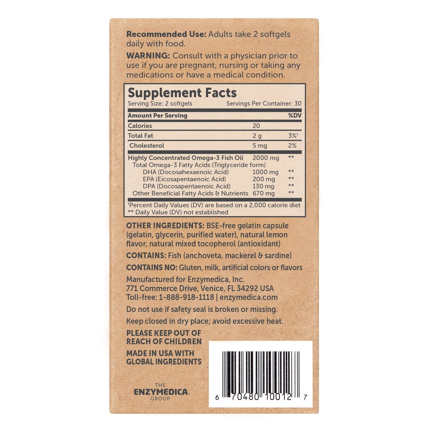 Aqua Biome by Enzymedica Omega 3 Fish Oil Maximum Strength - 120 Softgels | Fish Oil Omega 3 Fatty Acid Supplement for Women & Men, Source of DPA, EPA, & DHA, Heart & Brain Health Support, Gluten Free