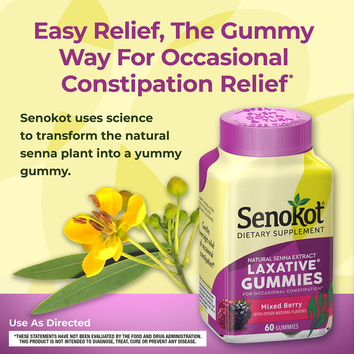 Senokot Dietary Supplement Laxative Gummies, Natural Senna Extract, Gentle, Overnight Relief