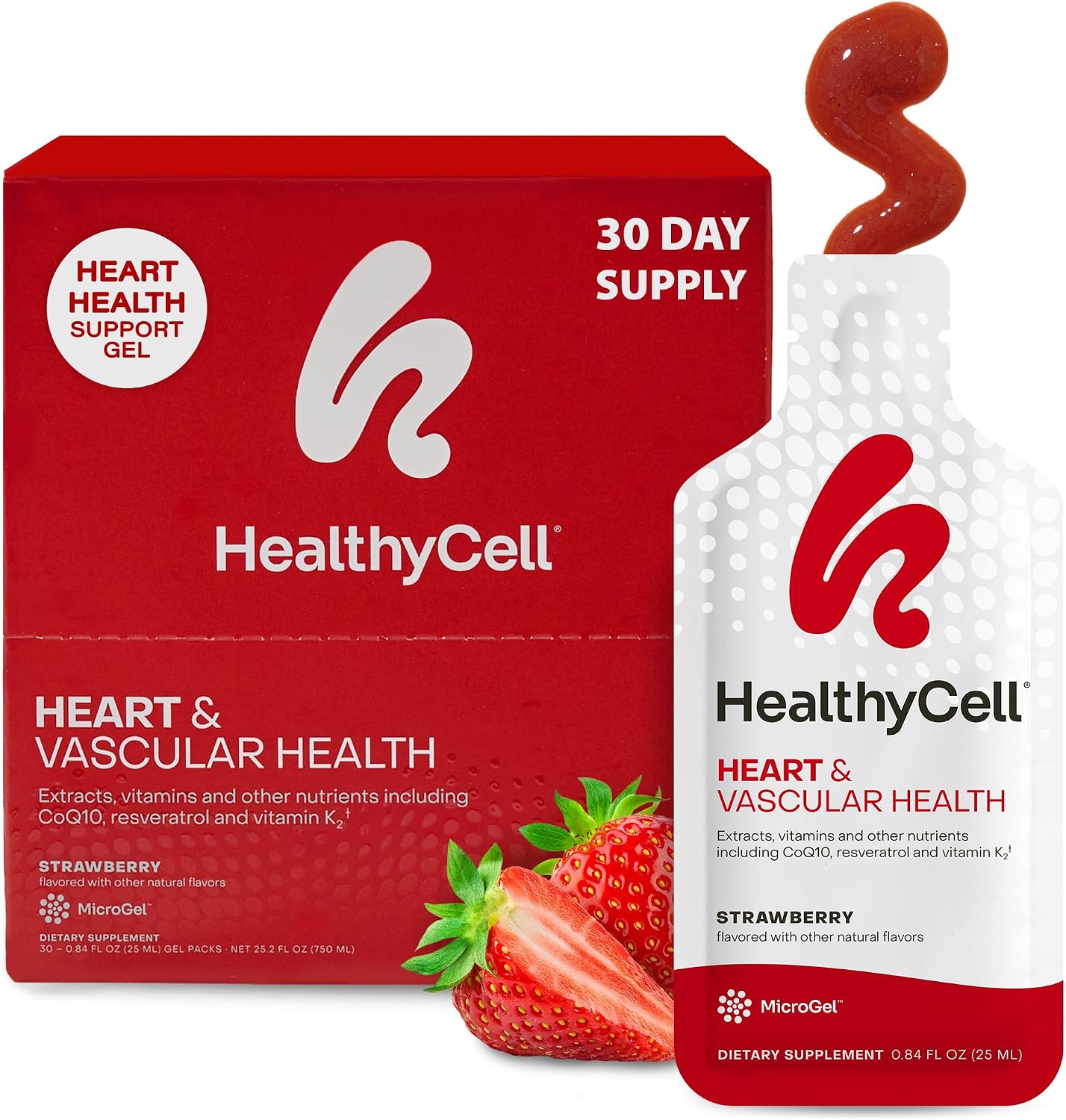 Healthycell Heart & Vascular Health Daily Liquid Supplement - 30 Gel Packs | 30 Day Supply of Liquid Supplement for Cardiovascular Support with Beet Root Powder, Resveratrol, CoQ10, Omega-3 & Vitamin K
