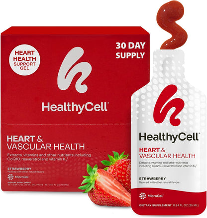 Healthycell Heart & Vascular Health Daily Liquid Supplement - 30 Gel Packs | 30 Day Supply of Liquid Supplement for Cardiovascular Support with Beet Root Powder, Resveratrol, CoQ10, Omega-3 & Vitamin K
