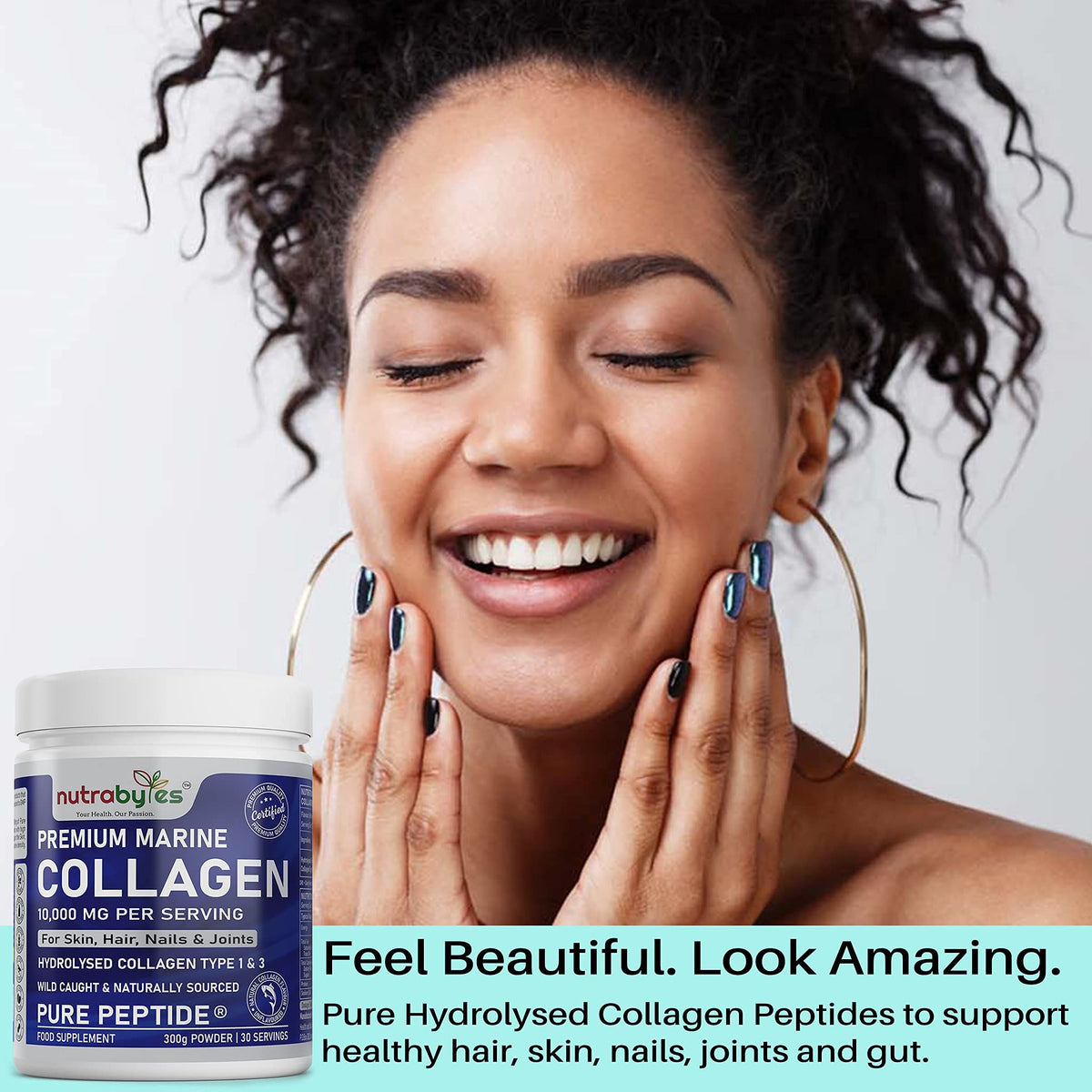 Marine Collagen Powder 10000mg Type 1 & 3 Unflavoured| Wild Caught Fish Hydrolysed Protein Peptides for Women & Men