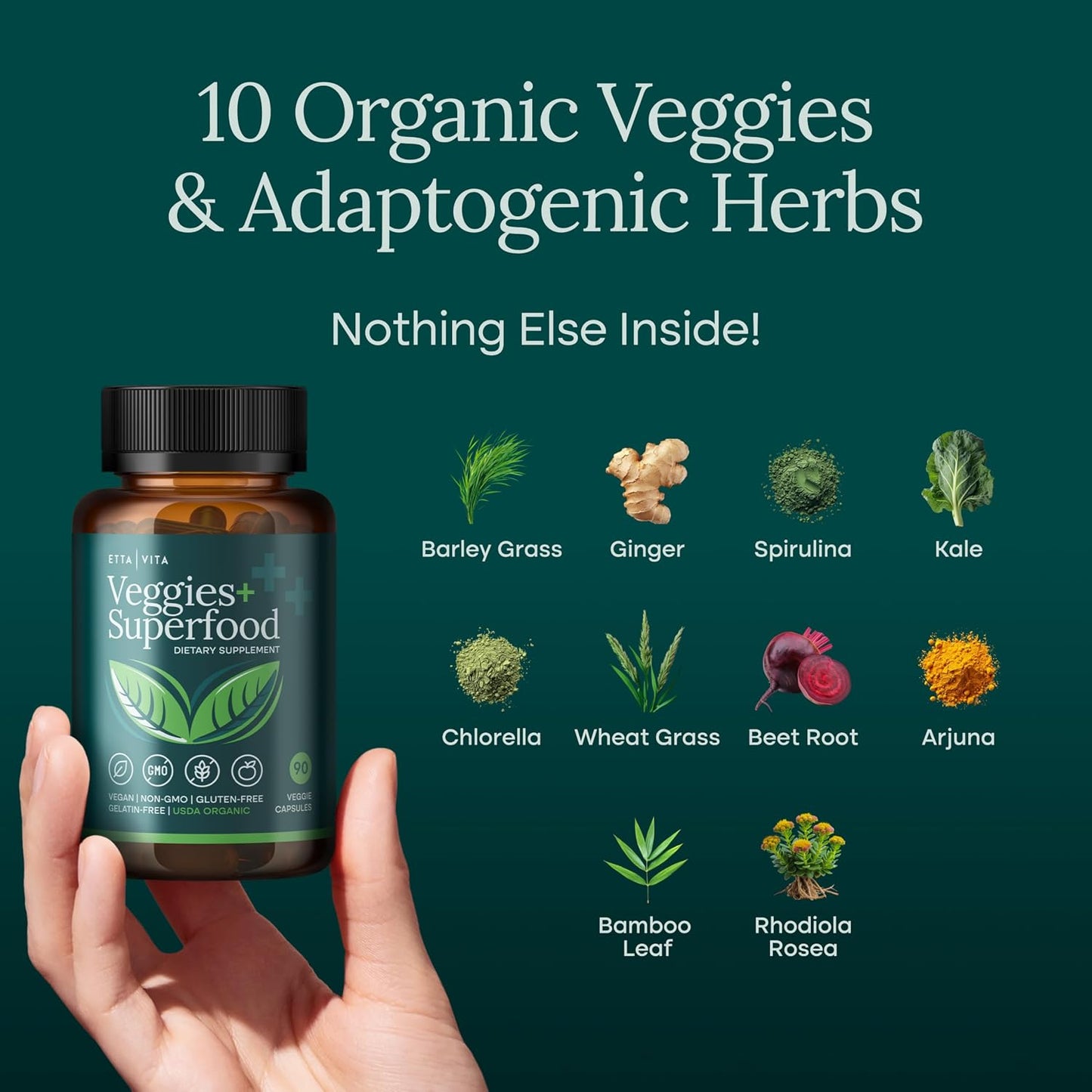 USDA Organic Fruits and Veggies Supplement, 31 Whole Foods, 180 Vegan Ct | Food berry & greens supplements blend for energy, immune & digestive support, vegan, non-GMO, gluten free, third-party tested