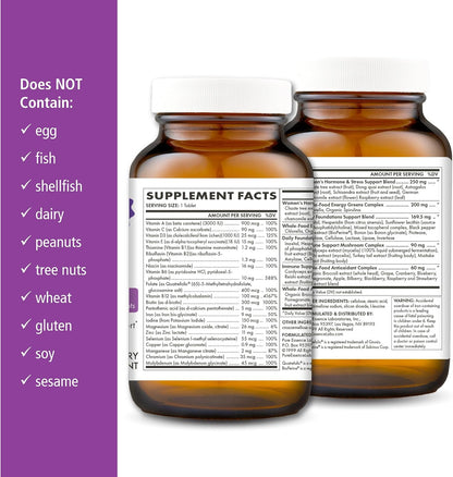 PURE ESSENCE LABS One N Only Multivitamin for Women, Natural One a Day Herbal Supplement with Vitamin D3, B12, and Biotin with Whole Foods, 30 Tablets