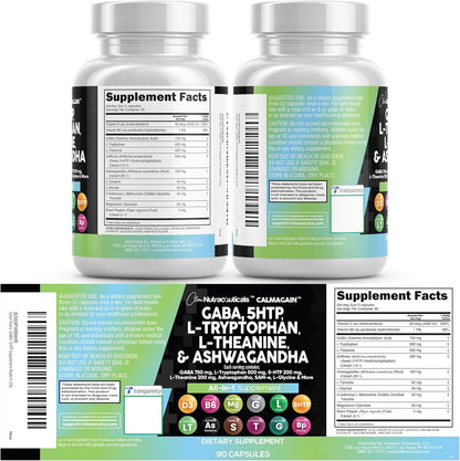 Clean Nutraceuticals GABA 750mg 5 HTP 200mg L Tryptophan 500mg L Theanine 200mg Ashwagandha SAM-e L-Glycine - Mood Support Vitamins for Women and Men with L-Tyrosine 5-HTP (5-Hydroxytryptophan)