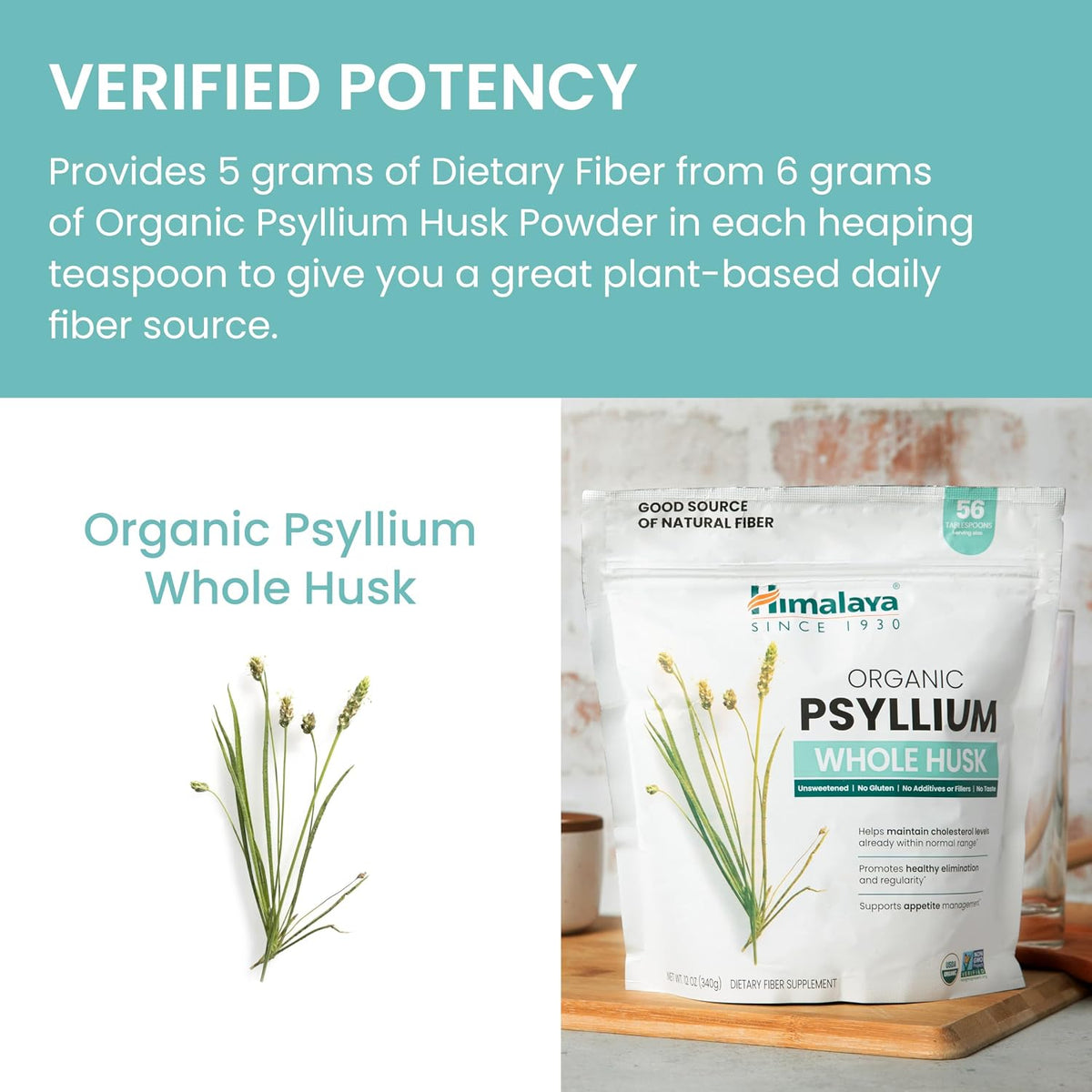 Himalaya Organic Psyllium Whole Husk Fiber Supplement,Unflavored,12 oz
