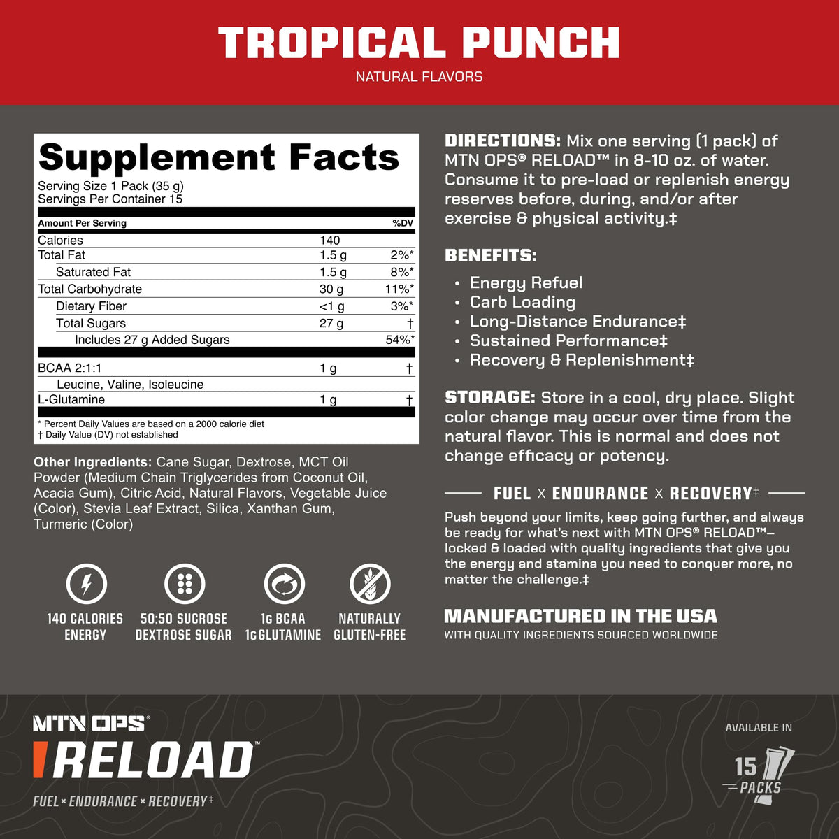 MTN OPS Reload Workout Carb Powder, Green Apple