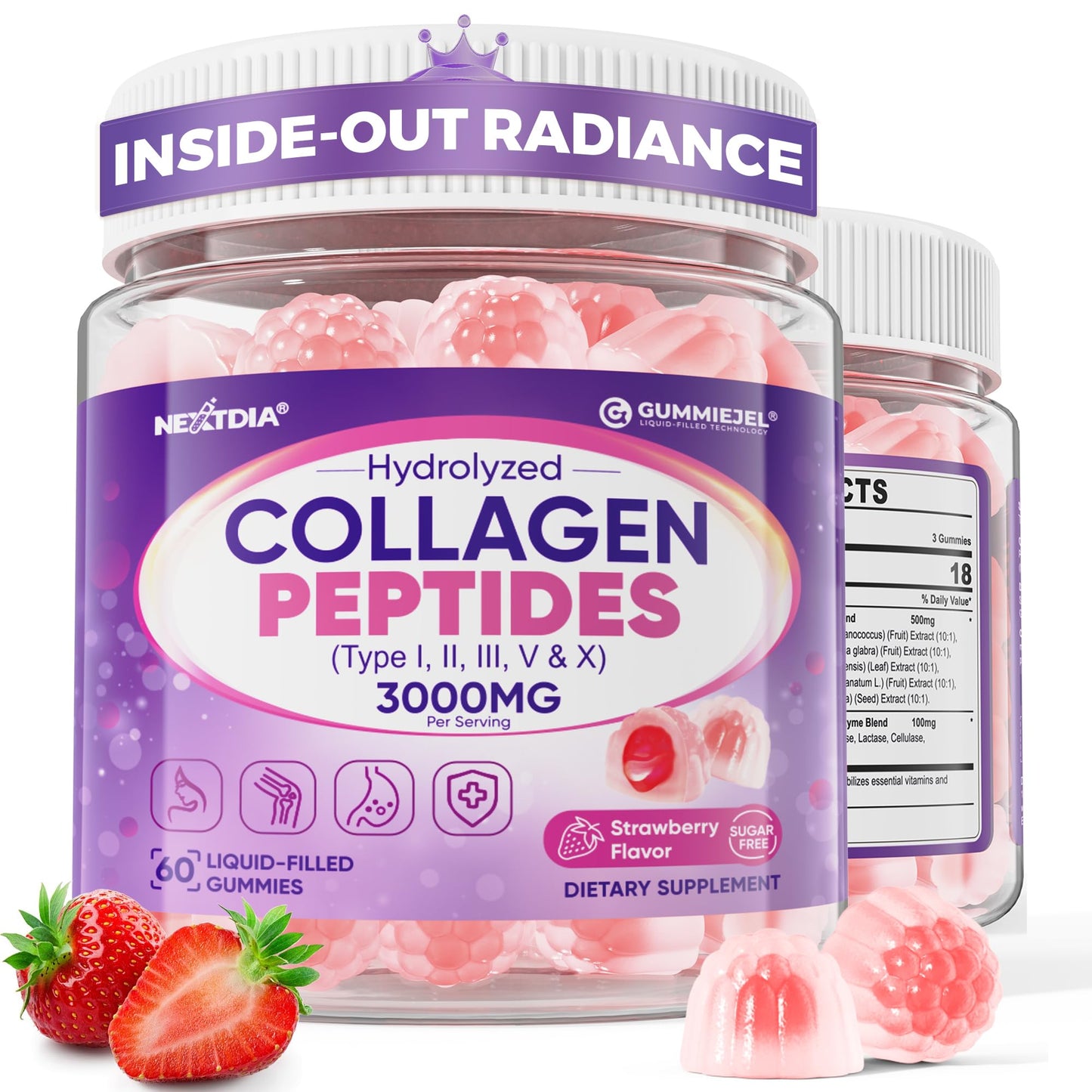 Collagen Gummies for Women & Men 3000mg, Hydrolyzed Collagen Peptides with Antioxidant Blend & Digestive Enzymes, Multi Collagen (Type I,II,III,V,X) for Anti-Aging, Hair, Skin, Nails, Sugar Free,60Cts