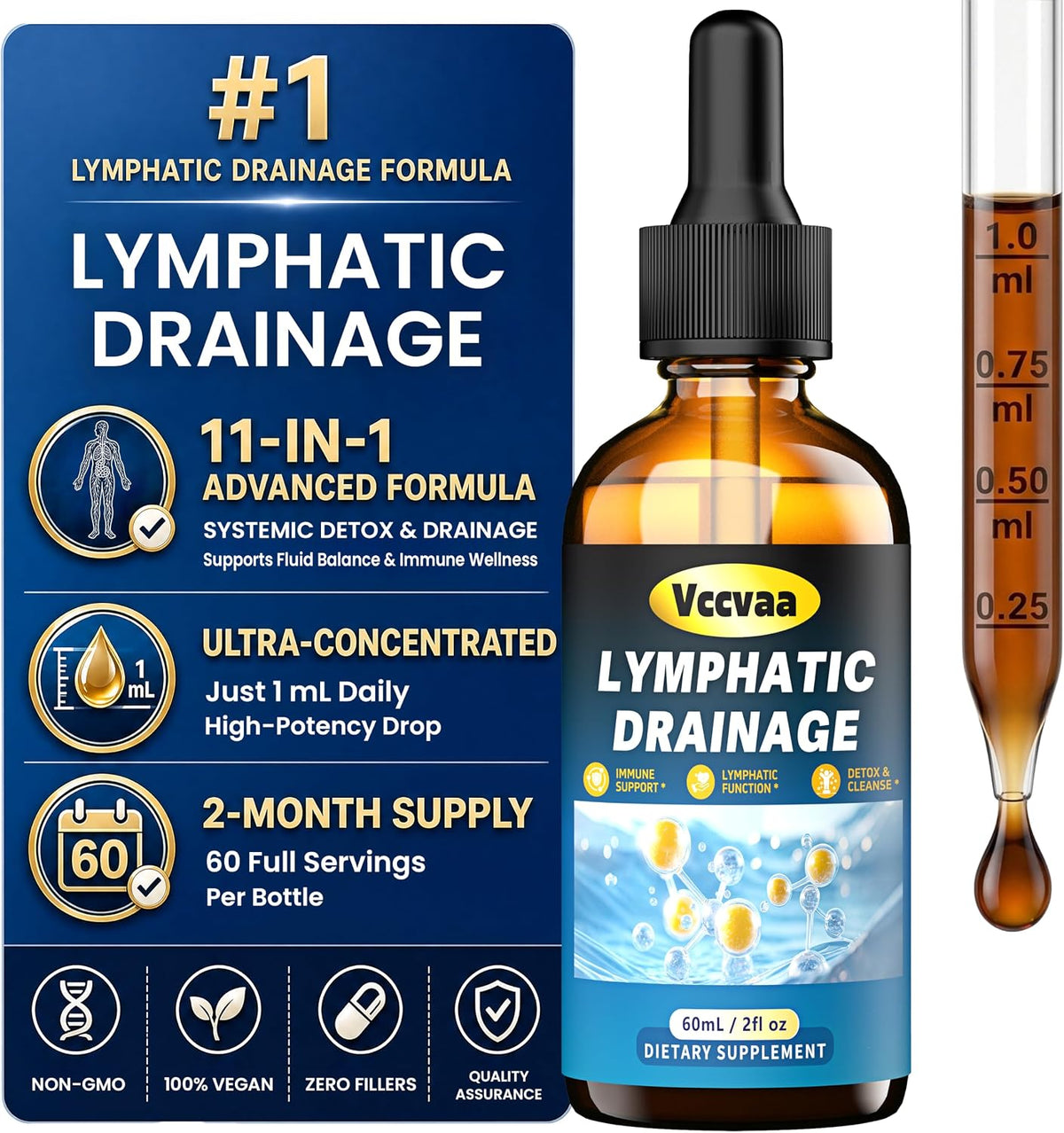 Lymphatic Drainage Drops - Advanced Herbal Liquid Support for Natural Fluid Balance & Immunity - Burdock Root, Elderberry & Calendula - Raspberry Flavor, 2-Month Supply