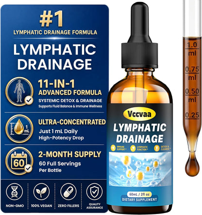Lymphatic Drainage Drops - Advanced Herbal Liquid Support for Natural Fluid Balance & Immunity - Burdock Root, Elderberry & Calendula - Raspberry Flavor, 2-Month Supply