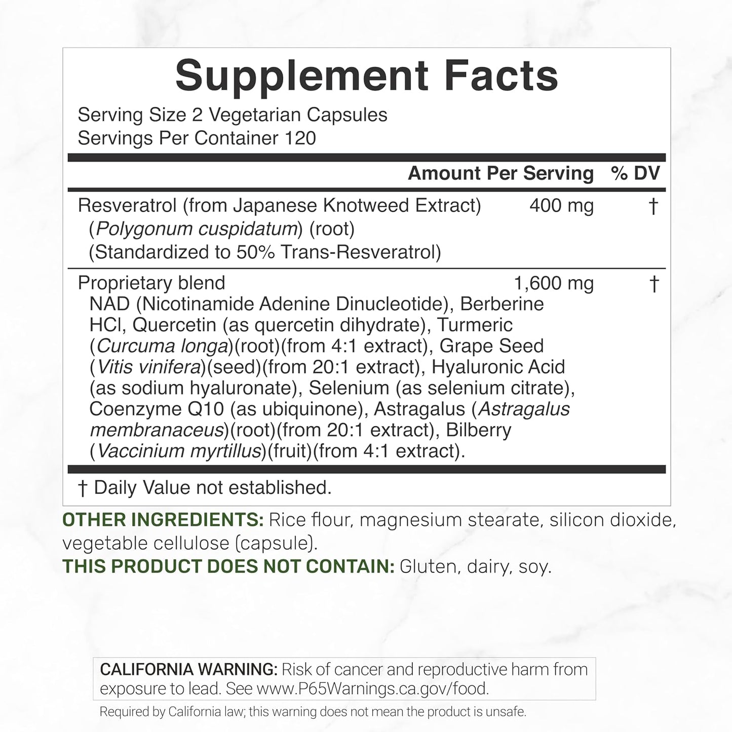 DEAL SUPPLEMENT Resveratrol Complex, 240 Veggie Capsules – Trans-Resveratrol Supplement with NAD, Quercetin, Turmeric, CoQ10, & More | Non-GMO, Gluten Free