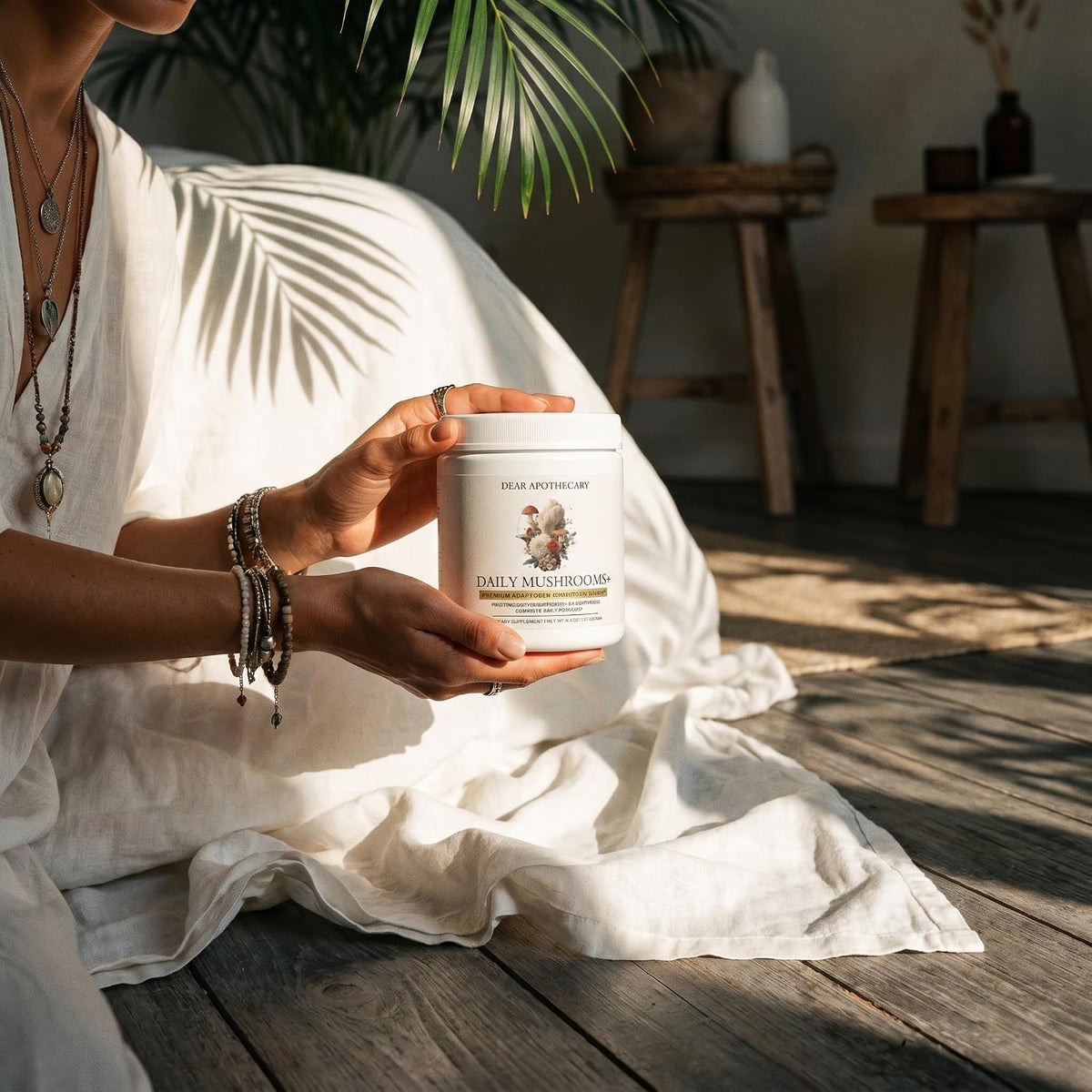 Daily Mushrooms+ Organic Mushroom Powder | 7 Fruiting Body Extracts + Adaptogens | Lion's Mane, Reishi, Cordyceps, Chaga | 60 Servings
