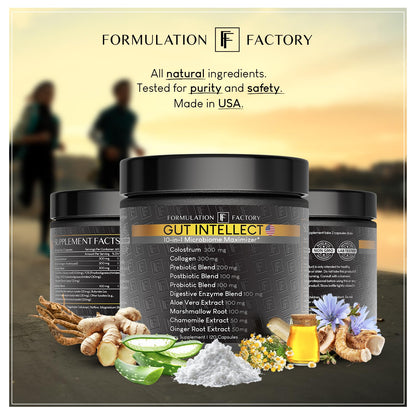 Formulation Factory Probiotics for Women & Men - Gut Intellect 10-in-1 Digestive Enzymes with Prebiotics and Postbiotics - Total Gut Health Supplement - 120 Capsules, 2 Month Supply