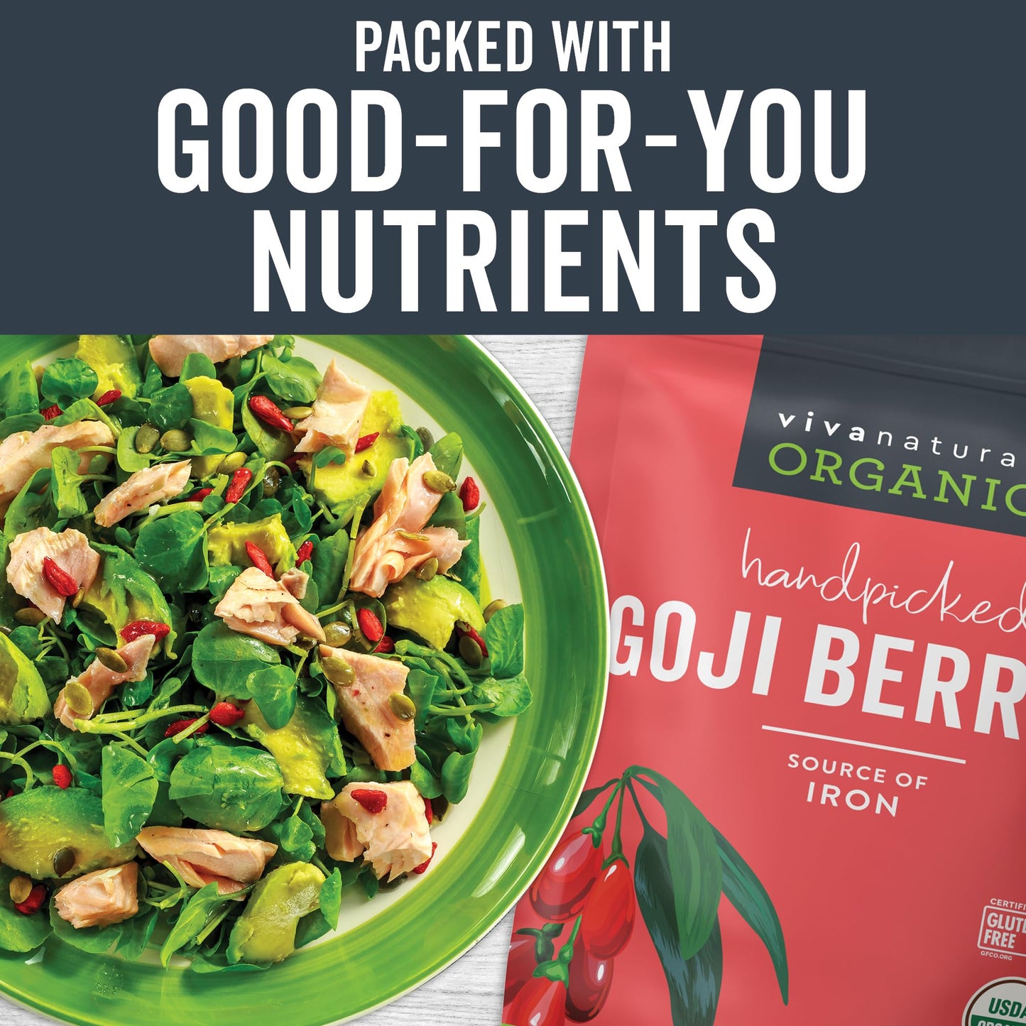 Viva Naturals Organic Dried Goji Berries, 1 lb (454 g) – Non-GMO, Vegan Wolfberries, Perfect for Goji Berry Tea, Smoothies, Baking & Snacking