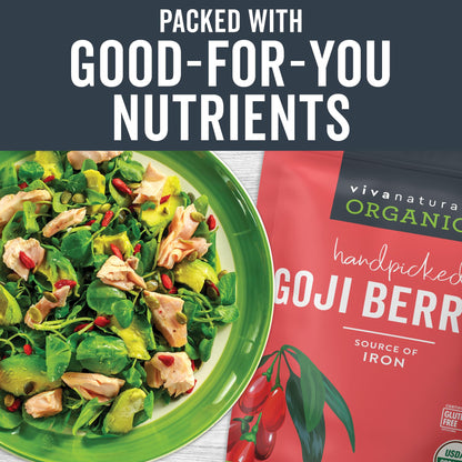 Viva Naturals Organic Dried Goji Berries, 1 lb (454 g) – Non-GMO, Vegan Wolfberries, Perfect for Goji Berry Tea, Smoothies, Baking & Snacking