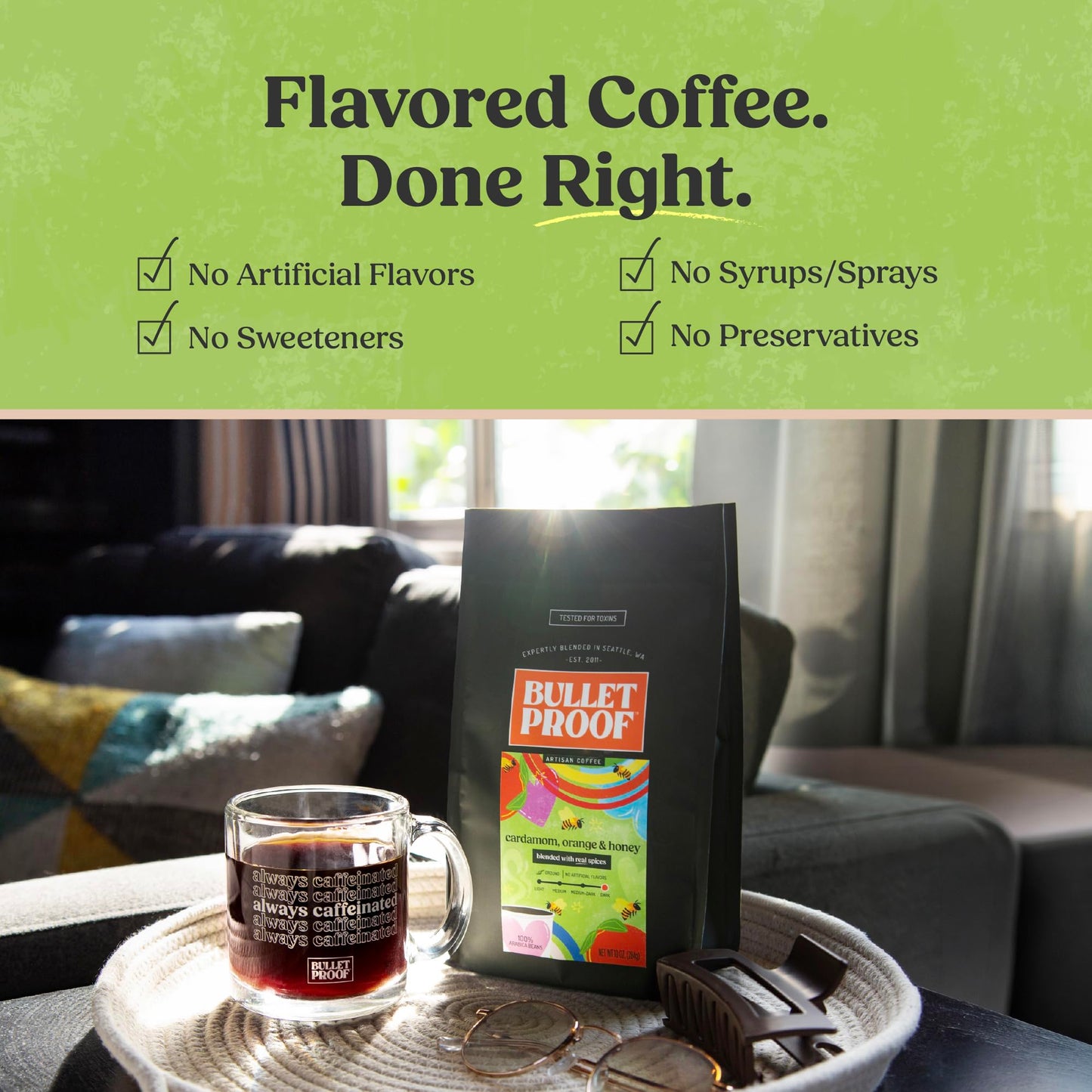 Bulletproof Cinnamon & Vanilla Flavored Ground Coffee, Medium Roast, 10 Oz, Clean Coffee Tested for Toxins, No Artificial Flavors, 100% Arabica Beans
