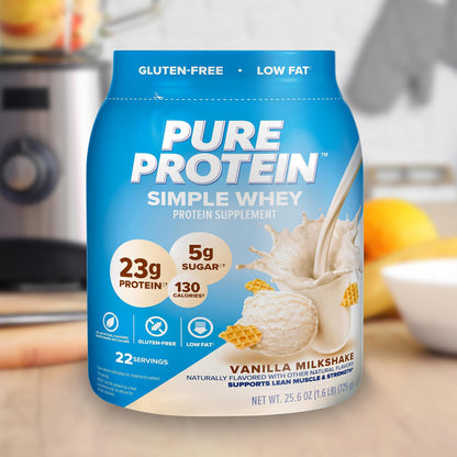 Pure Protein Simple Whey Powder - High Protein, Low Sugar, Gluten-Free, French Vanilla