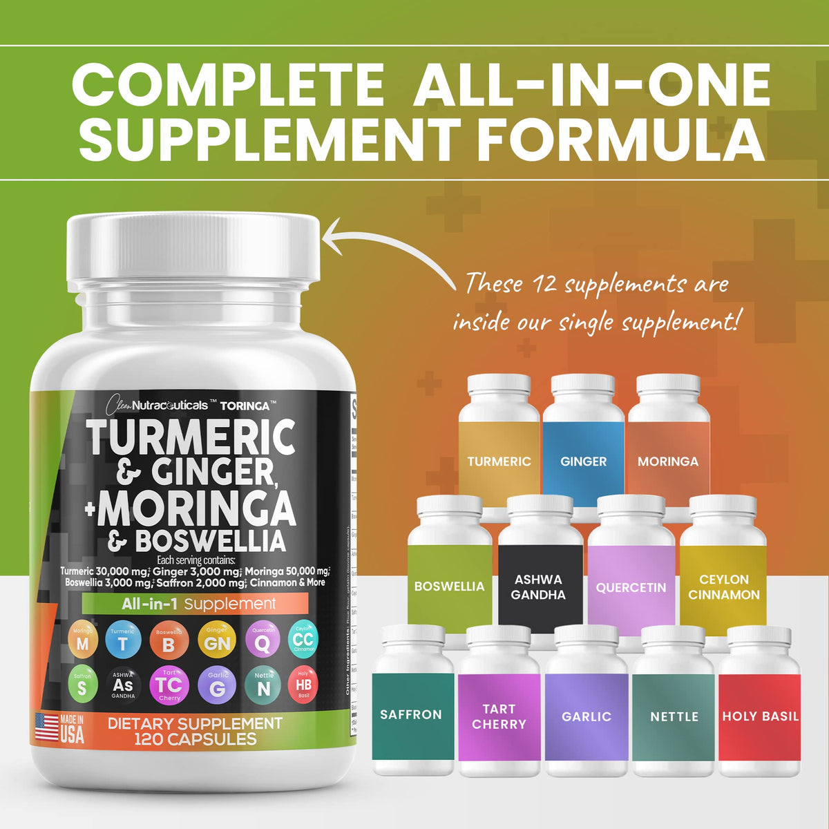 Turmeric Curcumin 30000mg Ginger 3000mg Moringa 50000mg Boswellia