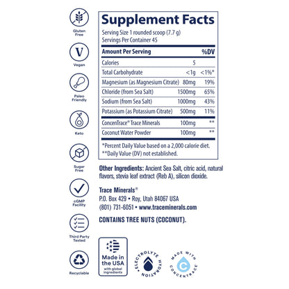 Trace Minerals ZeroLyte Electrolyte Mix, Salty Watermelon, 45 Servings