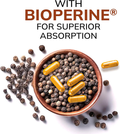 aSquared Nutrition Turmeric Curcumin 1600mg with BioPerine Black Pepper Extract - 180 Capsules with 95% Curcuminoids, 100% Natural Tumeric Root Powder Supplements, Natural Joint Stiffness Relief Pills