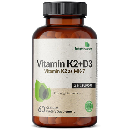 Futurebiotics Vitamin K2 (MK7) with D3 Supplement - Non-GMO Formula - 5000 IU Vitamin D3 & 90 mcg Vitamin K2 MK-7, 120 Vegetarian Capsules