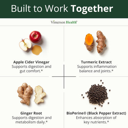 Apple Cider Vinegar Capsules with Turmeric, Ginger & BioPerine 60 Capsules