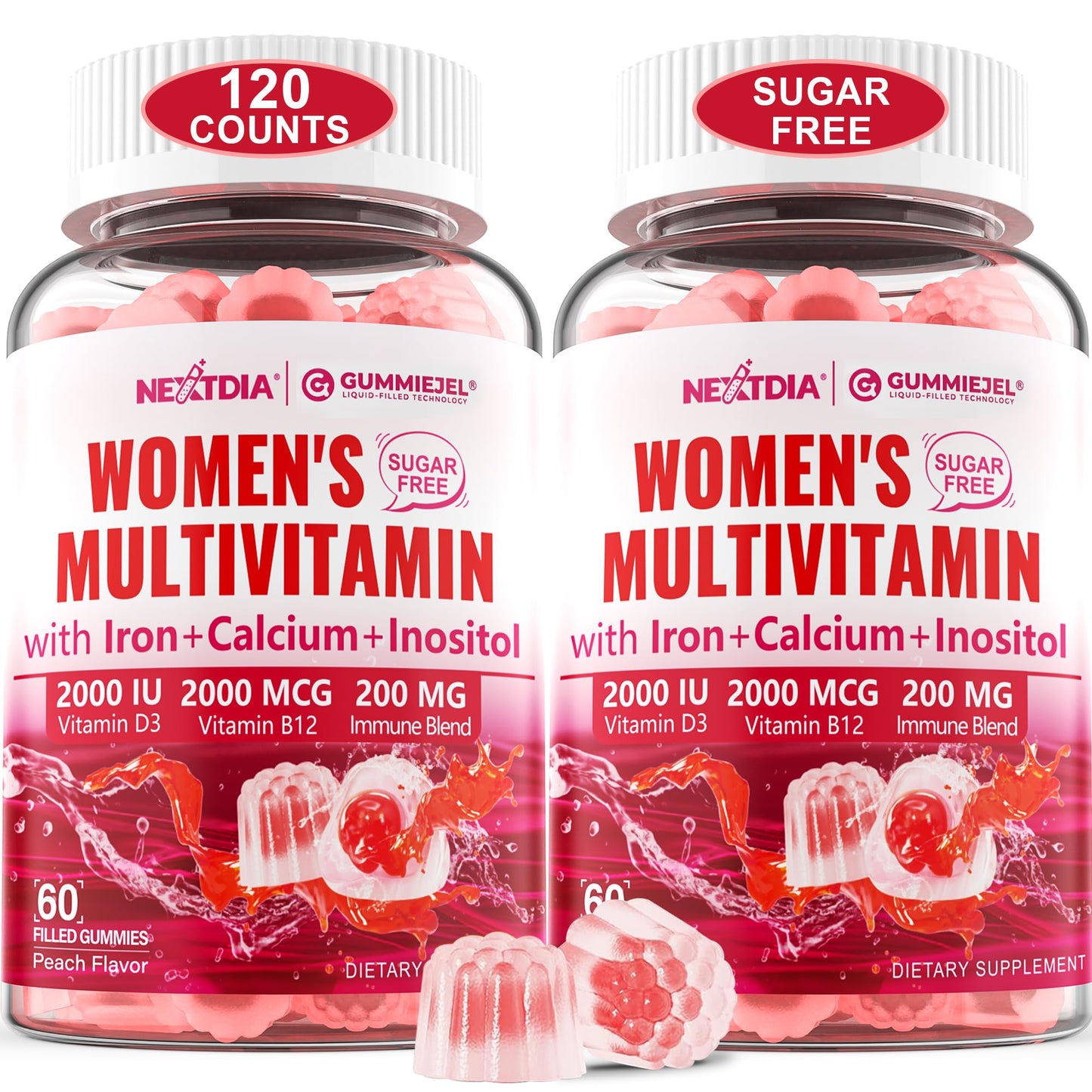 Methylated Multivitamin for Women Gummies, Calcium, D3 K2, Methylfolate & B12, Inositol, Daily Vitamin A C E, B Complex, Biotin, Zinc, Iron -Energy, Immune, Bone, Skin, Hair, Sugar Free, 60Cts