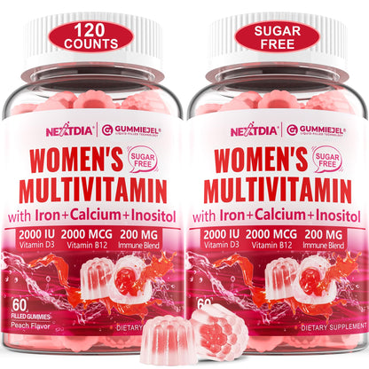 Methylated Multivitamin for Women Gummies, Calcium, D3 K2, Methylfolate & B12, Inositol, Daily Vitamin A C E, B Complex, Biotin, Zinc, Iron -Energy, Immune, Bone, Skin, Hair, Sugar Free, 60Cts
