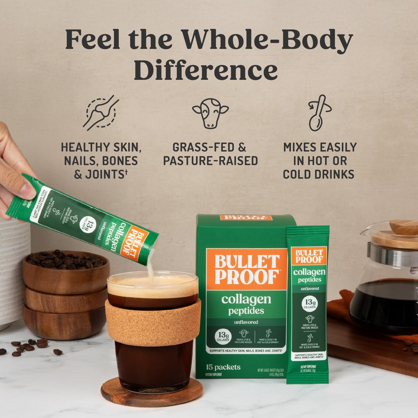 Bulletproof Unflavored Collagen Peptides Powder, 20g Grass-Fed Collagen Protein and Amino Acids for Skin, Bones and Joints, 17.6 Ounces