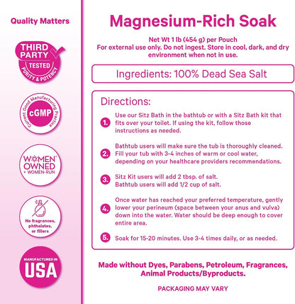 Pink Stork Postpartum Sitz Bath Soak: Dead Sea Salt for Perineal Care & Cleansing, Postpartum Recovery, Labor and Delivery Essentials, Women-Owned, Unscented, 16 oz