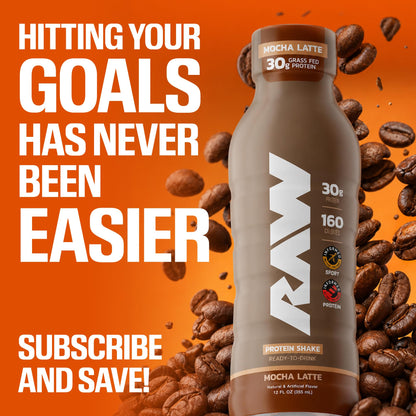 RAW Ready-to-Drink Protein Shake, Strawberry - RTD Protein Drinks with Grass-Fed Whey Protein Isolate for Post-Workout - Zero-Sugar & Gluten-Free Meal Replacement Drink & Breakfast Shake, 12 Fl Oz