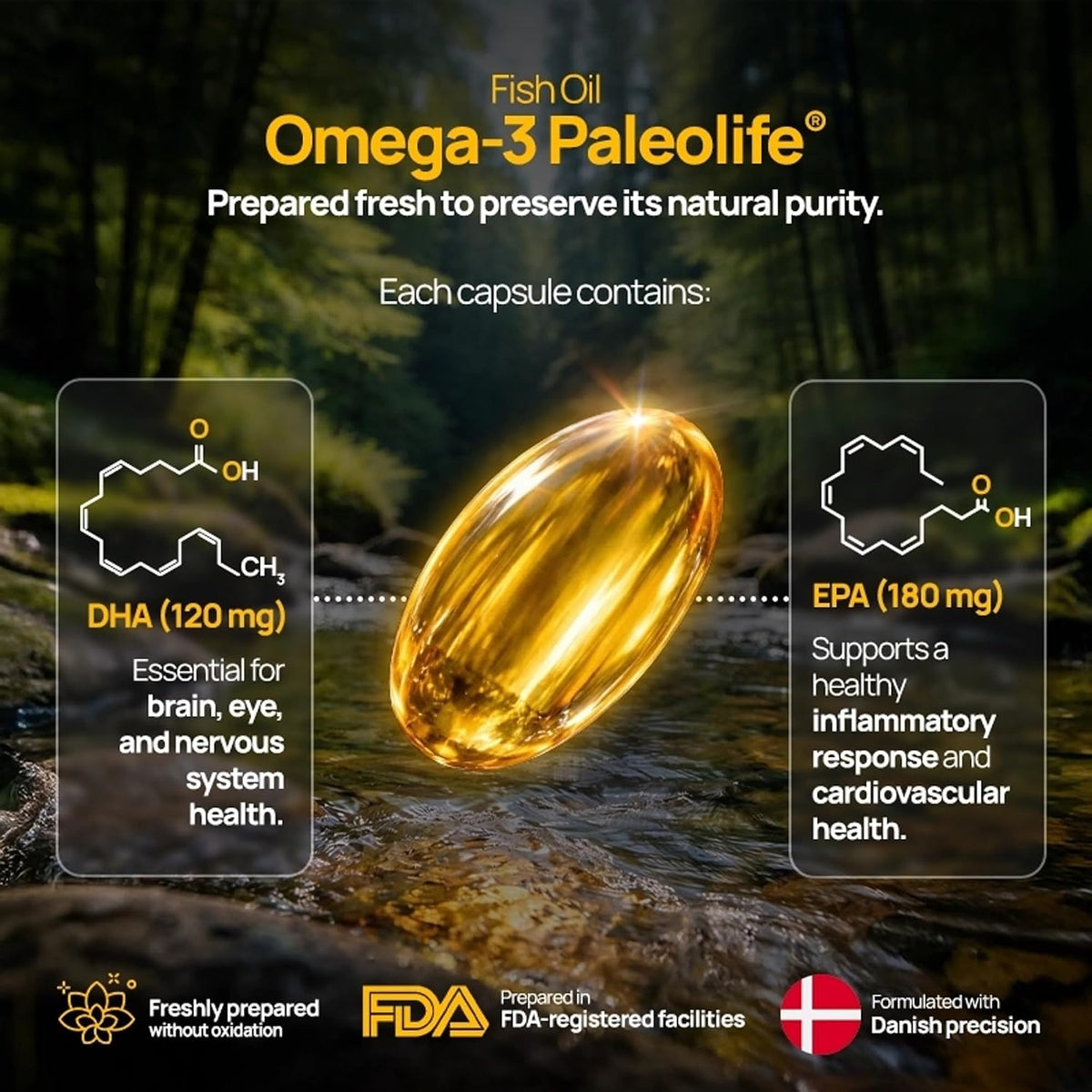 Paleolife - Premium Paleomega Fish Oil. Fresh Natural Fish Oil from Danish Trout - 1500 mg. 60 Soft Capsules (1-Pack)