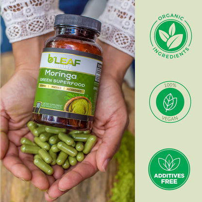 B’Leaf Nature Pure Organic Moringa Oleifera Leaf Powder Capsules 1000mg - Immune