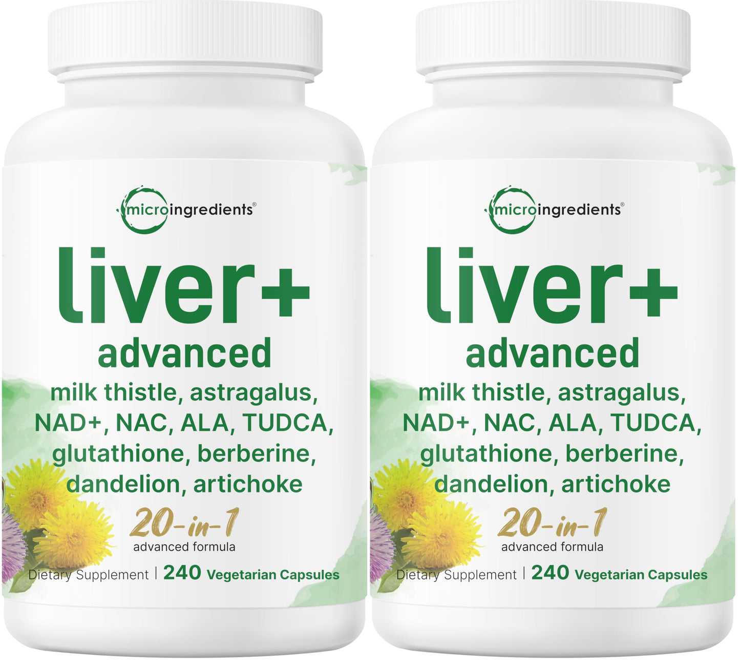 Liver Advanced+, 240 Veggie Capsules | 20-in-1 Complex with Milk Thistle, Dandelion, NAD, NAC, ALA, TUDCA, Glutathione, Artichoke, Turmeric, & Astragalus | Non-GMO, Gluten Free
