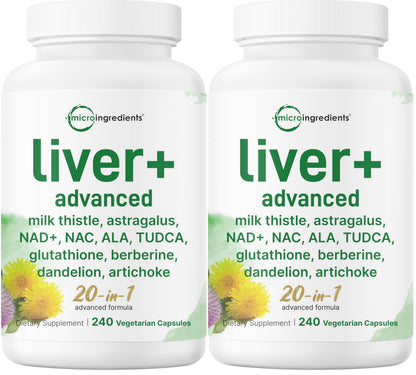 Liver Advanced+, 240 Veggie Capsules | 20-in-1 Complex with Milk Thistle, Dandelion, NAD, NAC, ALA, TUDCA, Glutathione, Artichoke, Turmeric, & Astragalus | Non-GMO, Gluten Free