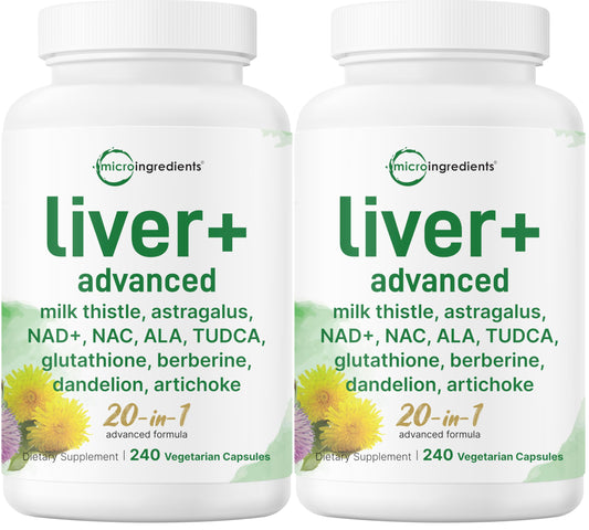 Liver Advanced+, 240 Veggie Capsules | 20-in-1 Complex with Milk Thistle, Dandelion, NAD, NAC, ALA, TUDCA, Glutathione, Artichoke, Turmeric, & Astragalus | Non-GMO, Gluten Free