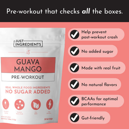 JUST INGREDIENTS Pre-Workout Raspberry Lemonade - Natural, Gluten-Free, No Artificial Sweeteners - 30 Servings, 150mg Caffeine